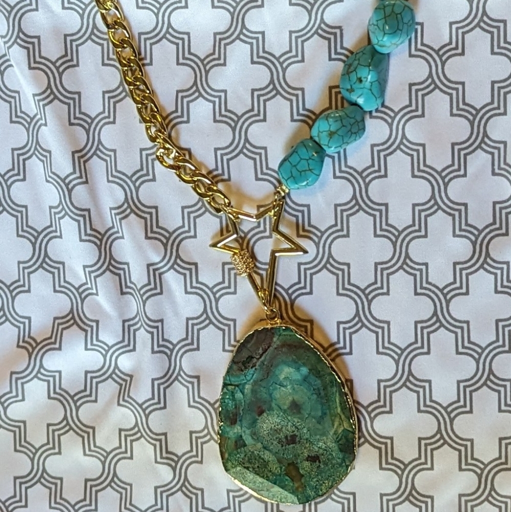 NWOT Park Lane Turquoise pendant +Chain Necklace Gold